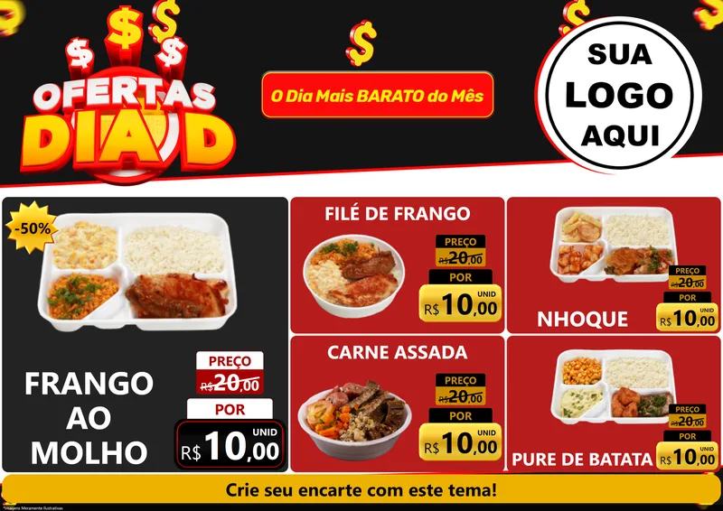 Modelo de Encarte para Encarte A4 Horizontal com o tema Ofertas Dia D para Restaurante