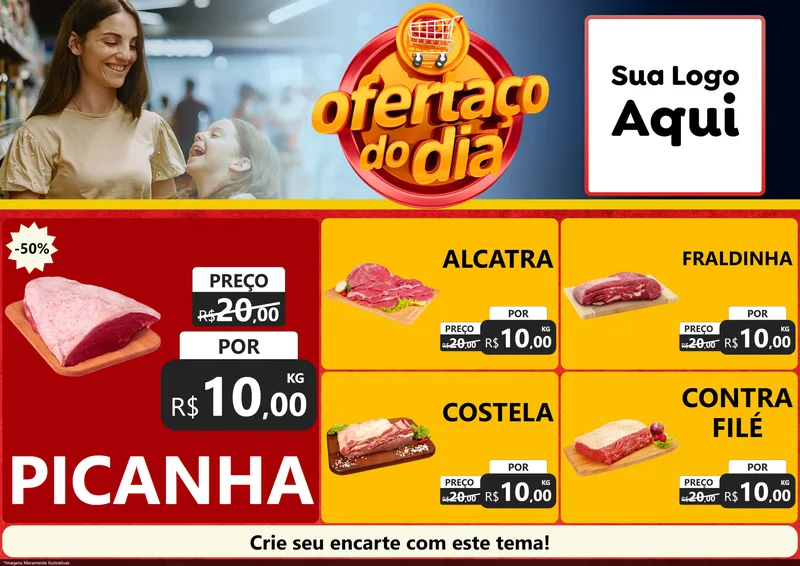Modelo de Encarte para Encarte A4 Horizontal com o tema Ofertaço Do Dia para Açougue