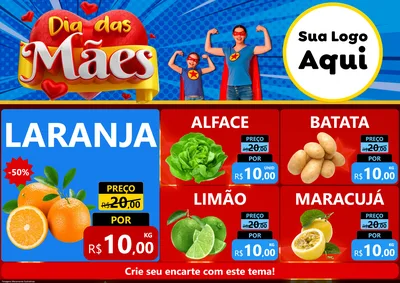 Modelo de Encarte para Encarte A4 Horizontal com o tema Dia das Mães para Hortifrúti