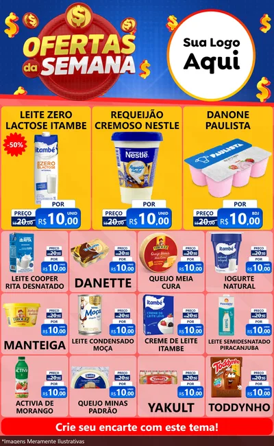 Modelo de Encarte para Encarte Grande com o tema Ofertas Da Semana para Frios e Laticínios