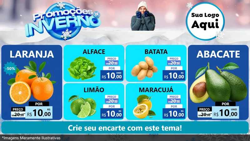 Modelo de TV para TV Horizontal com o tema Promoções de Inverno para Hortifrúti