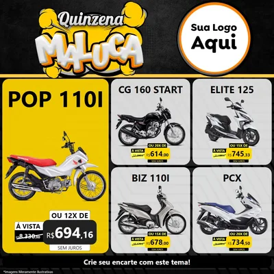 Modelo de Rede Social para Feed Facebook com o tema Quinzena Maluca para Concessionaria de Motos