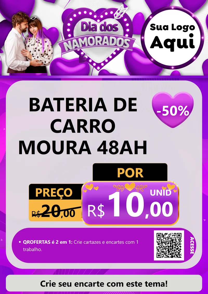 Modelo de Cartaz para Cartaz A4 Vertical com o tema Dia dos Namorados para Baterias Elétricas