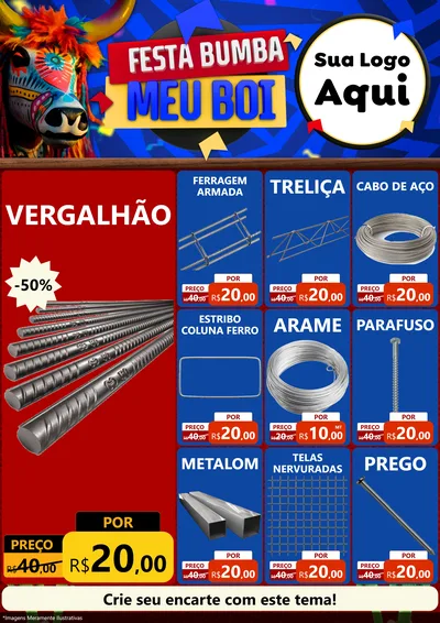 Modelo de Encarte para Encarte A4 Vertical com o tema Festa Bumba meu Boi para Ferragens