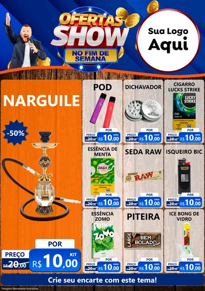 Modelo de Encarte para Encarte A4 Vertical com o tema Ofertas Show No Fim De Semana para Tabacaria