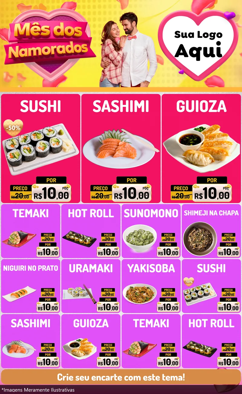 Modelo de Encarte para Encarte Grande com o tema Mês dos Namorados para Comida japonesa