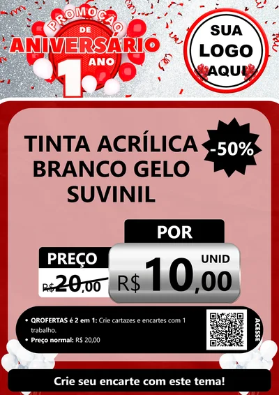 Modelo de Cartaz para Cartaz A4 Vertical com o tema Promoção de Aniversário - 1 Ano para Tintas e Ferramentas