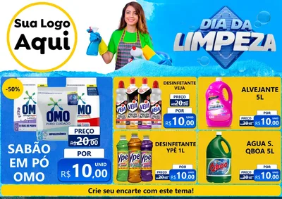 Modelo de Encarte para Encarte A4 Horizontal com o tema Dia da Limpeza para Produtos de Limpeza