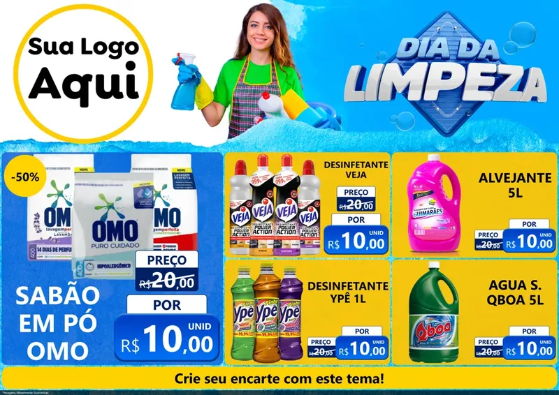 Modelo de Encarte para Encarte A4 Horizontal com o tema Dia da Limpeza para Produtos de Limpeza