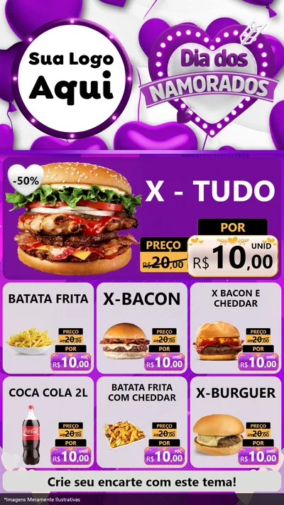 Modelo de Rede Social para Stories com o tema Dia dos Namorados para Hamburgueria