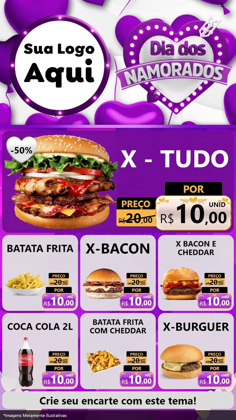 Modelo de Rede Social para Stories com o tema Dia dos Namorados para Hamburgueria