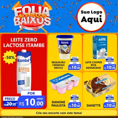 Modelo de Rede Social para Feed Facebook com o tema Folia de Preços Baixos para Frios e Laticínios