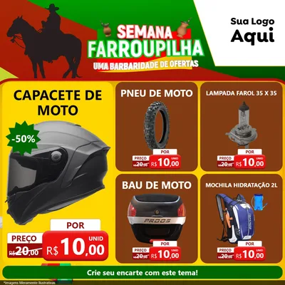 Modelo de Rede Social para Feed Facebook com o tema Semana Farroupilha - Uma Barbaridade de Ofertas para Moto peças