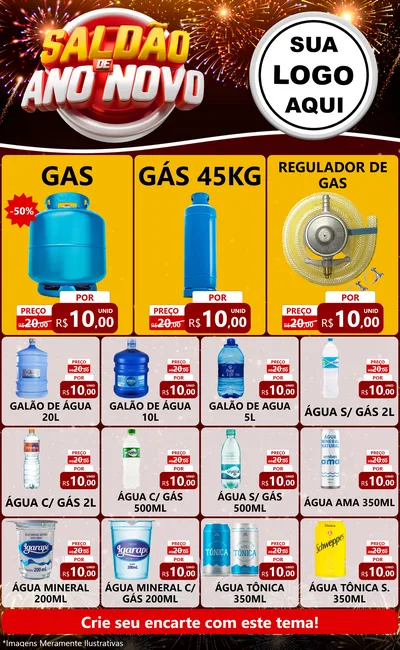 Modelo de Encarte para Encarte Grande com o tema Saldão de Ano Novo para Água e gás