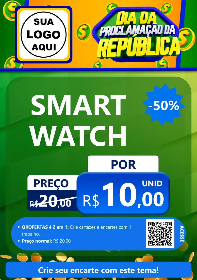Modelo de Cartaz para Cartaz A4 Vertical com o tema Dia Da Proclamação da República para Informática