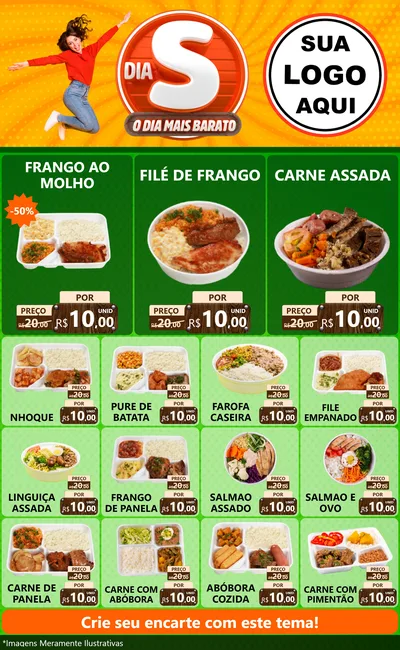 Modelo de Encarte para Encarte Grande com o tema Dia S - O Dia Mais Barato para Restaurante