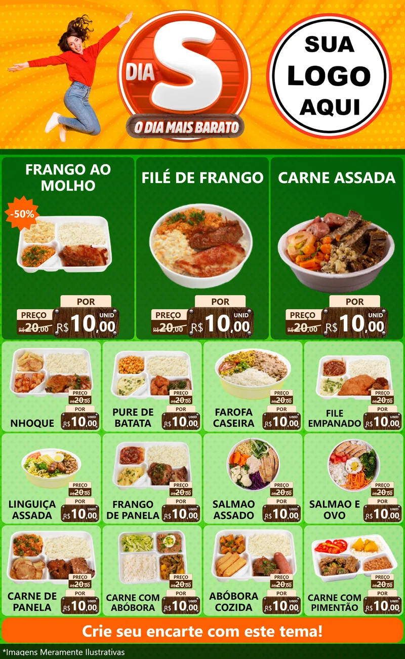 Modelo de Encarte para Encarte Grande com o tema Dia S - O Dia Mais Barato para Restaurante