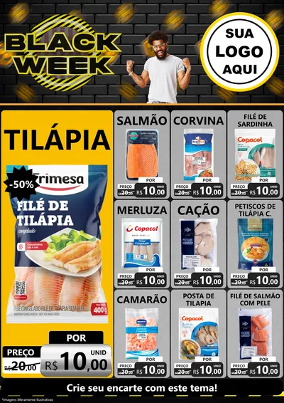 Modelo de Encarte para Encarte A4 Vertical com o tema Black Week para Peixaria