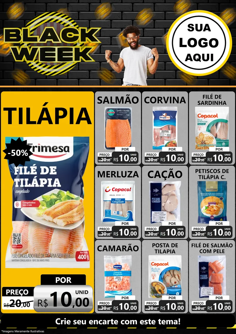Modelo de Encarte para Encarte A4 Vertical com o tema Black Week para Peixaria