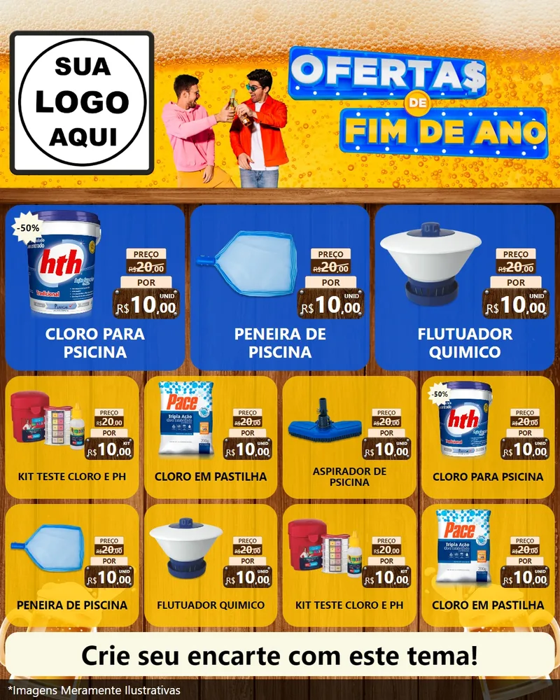 Modelo de Rede Social para Feed Instagram com o tema Ofertas de Fim de Ano para Produtos para Piscina