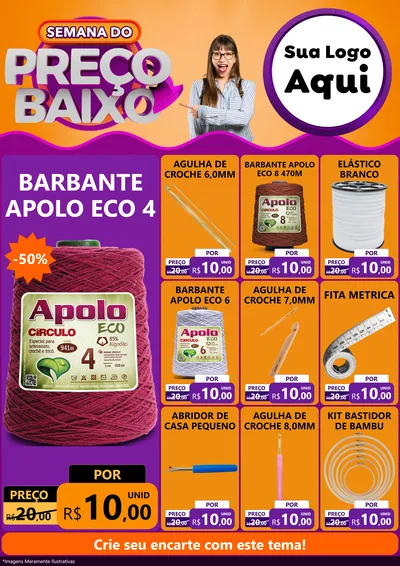 Modelo de Encarte para Encarte A4 Vertical com o tema Semana do Preço Baixo para Armarinho e Aviamentos
