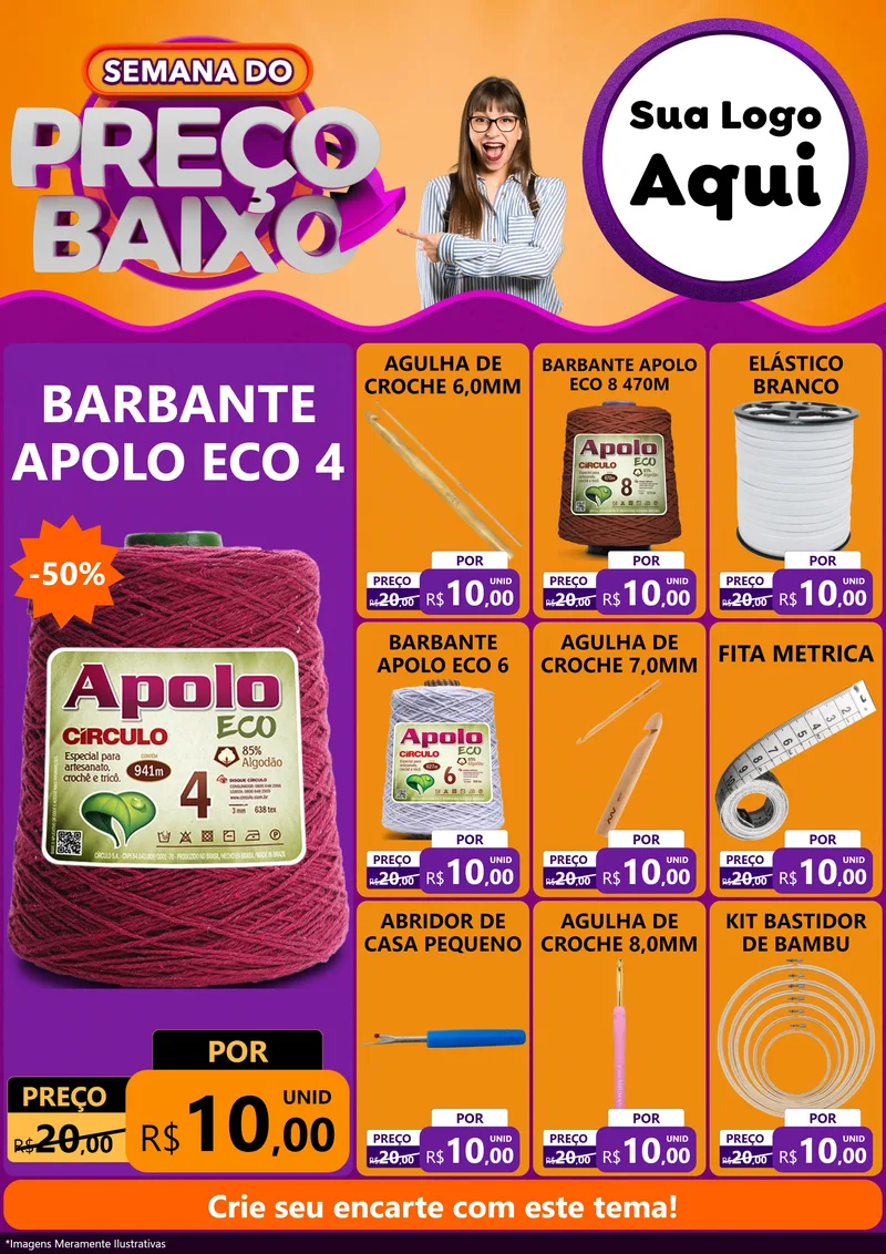 Modelo de Encarte para Encarte A4 Vertical com o tema Semana do Preço Baixo para Armarinho e Aviamentos