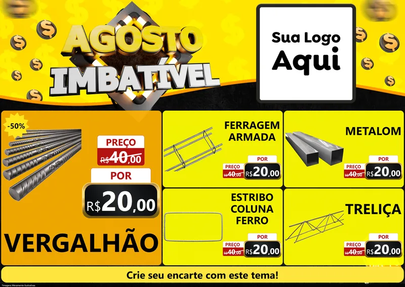 Modelo de Encarte para Encarte A4 Horizontal com o tema Agosto Imbatível para Ferragens