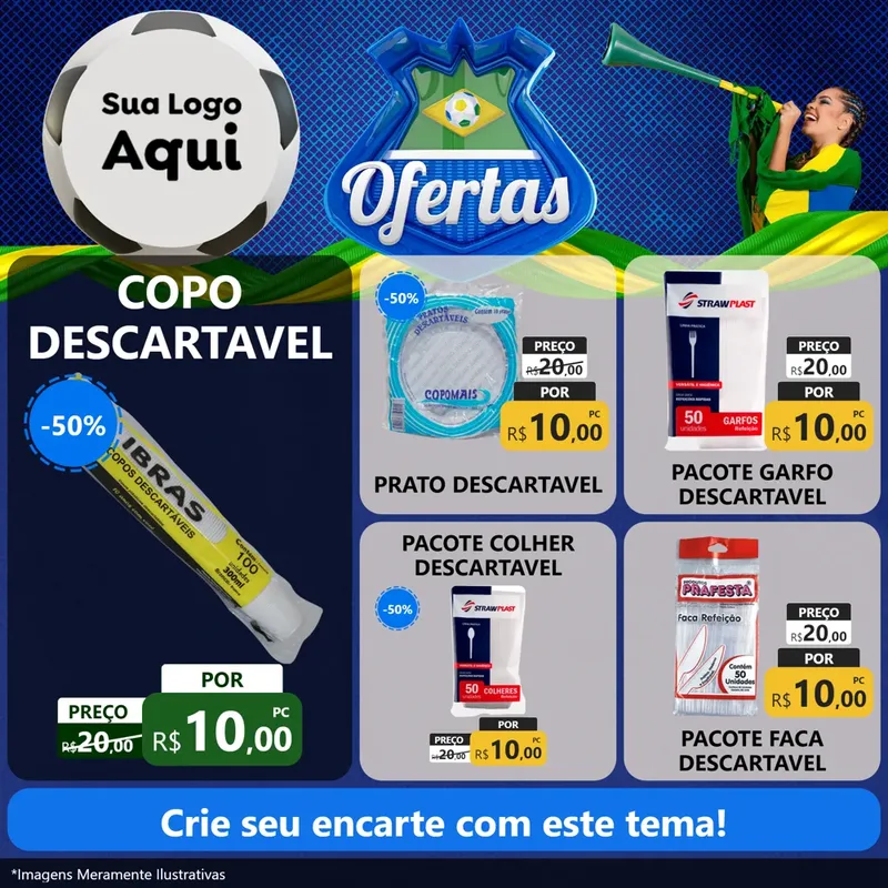 Modelo de Rede Social para Feed Facebook com o tema Ofertas (Futebol) para Embalagens