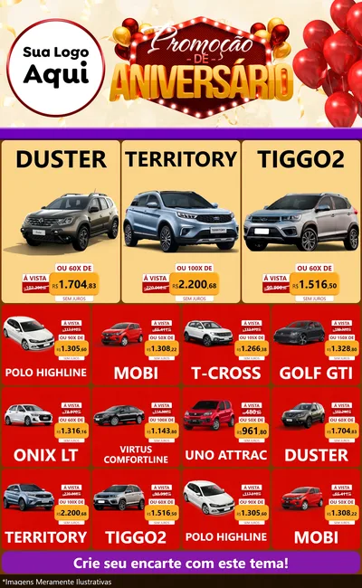 Modelo de Encarte para Encarte Grande com o tema Promoção de Aniversário para Concessionaria de Carros