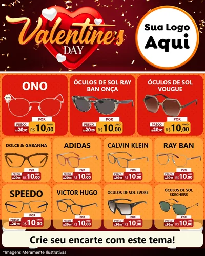 Modelo de Rede Social para Feed Instagram com o tema Valentine's Day para Óticas