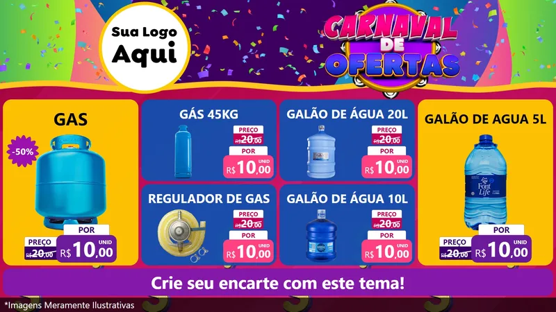 Modelo de TV para TV Horizontal com o tema Carnaval de Ofertas para Água e gás