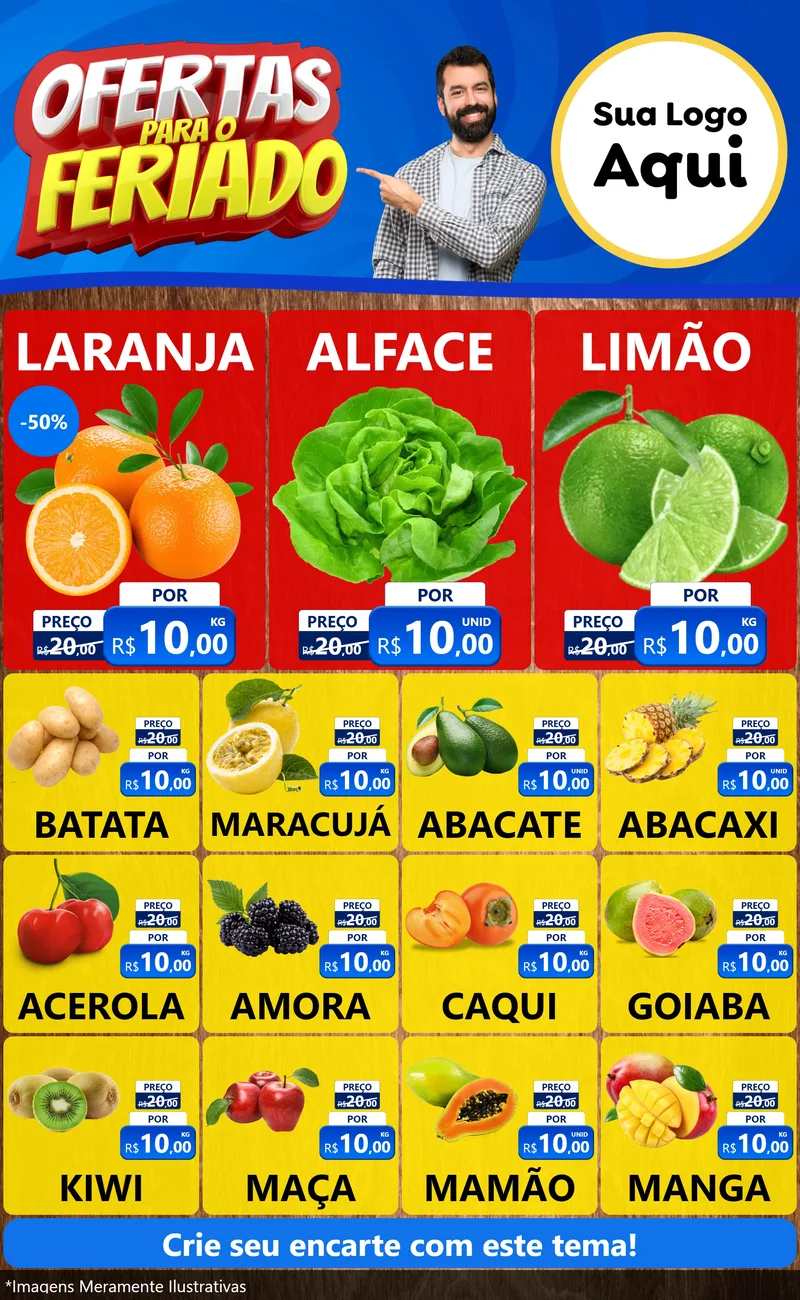 Modelo de Encarte para Encarte Grande com o tema Ofertas Para O Feriado para Hortifrúti
