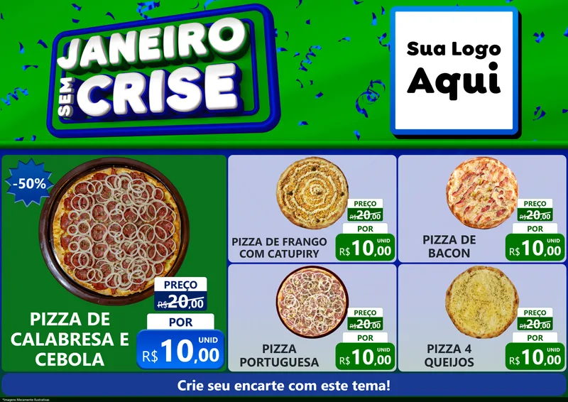 Modelo de Encarte para Encarte A4 Horizontal com o tema Janeiro Sem Crise para Pizzaria
