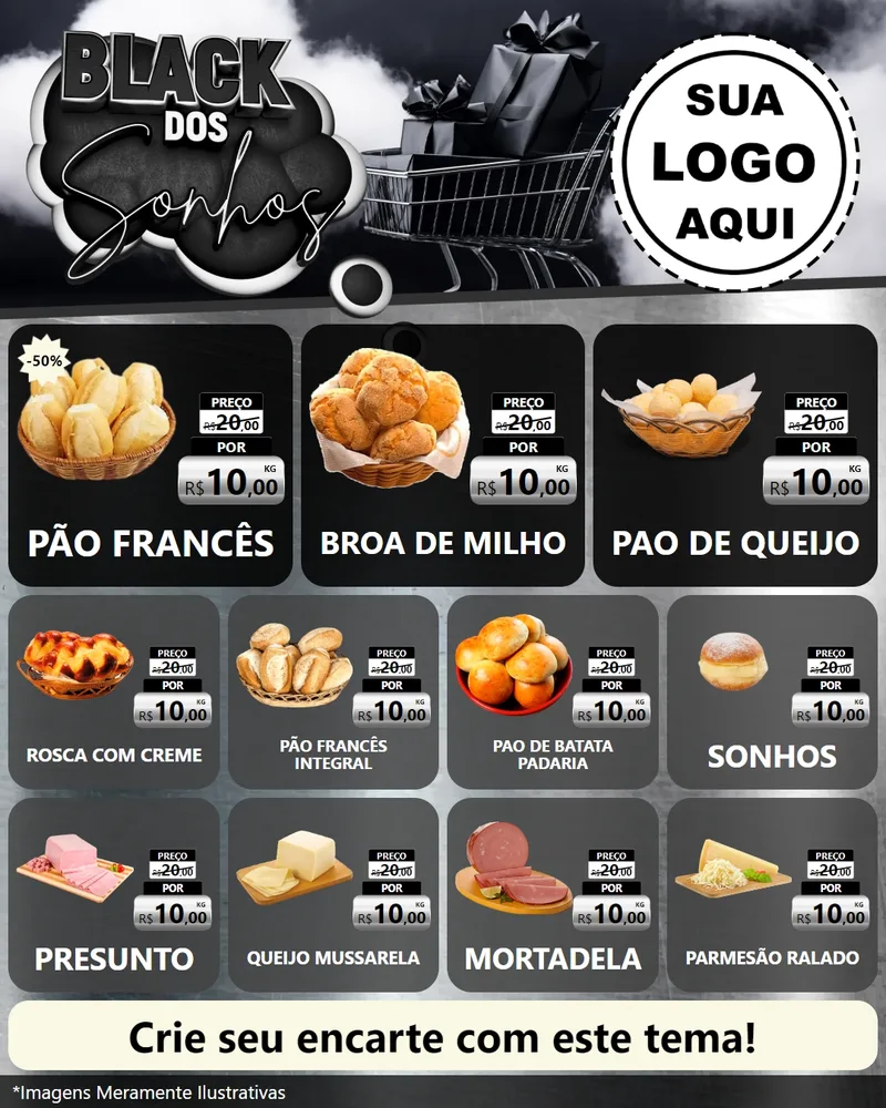 Modelo de Rede Social para Feed Instagram com o tema Black dos Sonhos para Padaria