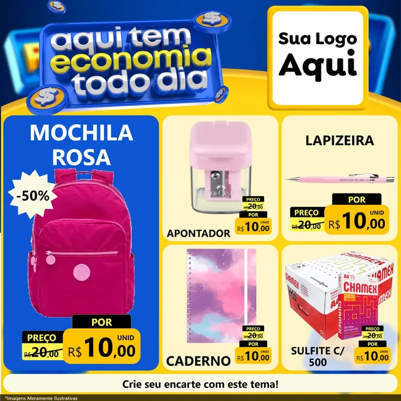 Modelo de Rede Social para Feed Facebook com o tema Aqui Tem Economia Todo Dia para Papelaria