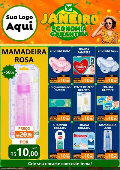 Modelo de Encarte para Encarte A4 Vertical com o tema Janeiro - Economia Garantida para Bebês