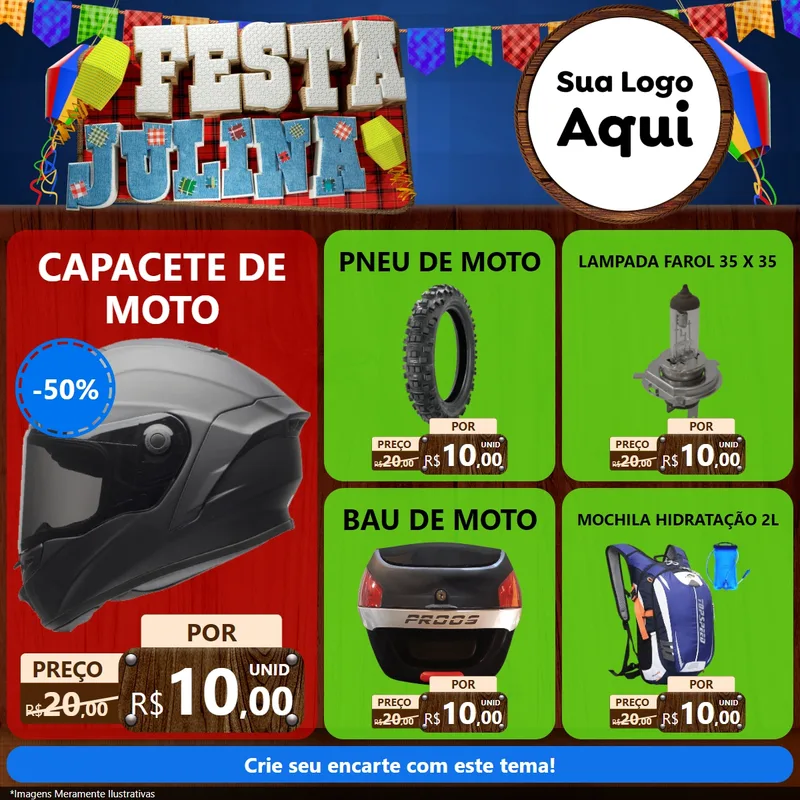 Modelo de Rede Social para Feed Facebook com o tema Festa Julina para Moto peças