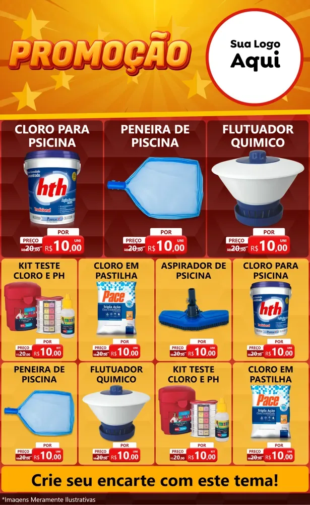 Modelo de Encarte para Encarte Grande com o tema Promoção para Produtos para Piscina