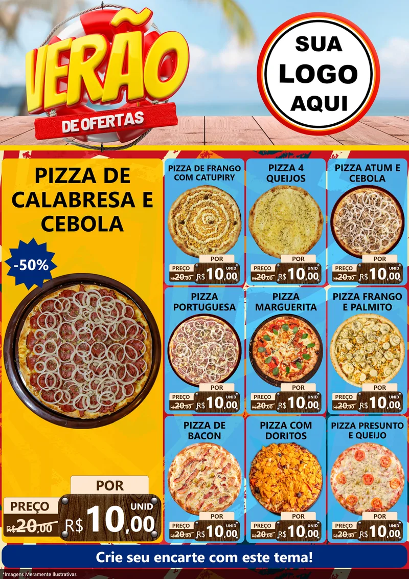 Modelo de Encarte para Encarte A4 Vertical com o tema Verão de Ofertas para Pizzaria
