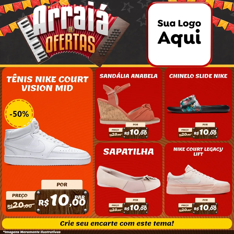 Modelo de Rede Social para Feed Facebook com o tema Arraiá de Ofertas - Junina para Calçados