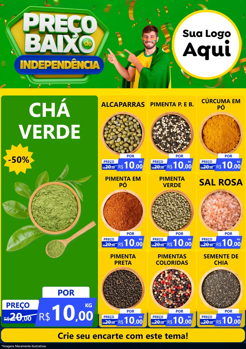 Modelo de Encarte para Encarte A4 Vertical com o tema Preço Baixo de Independência para Produtos Naturais
