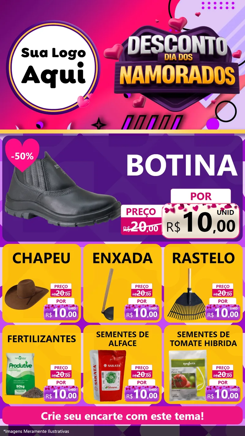 Modelo de Rede Social para Stories com o tema Desconto Dia dos Namorados para Agropecuária
