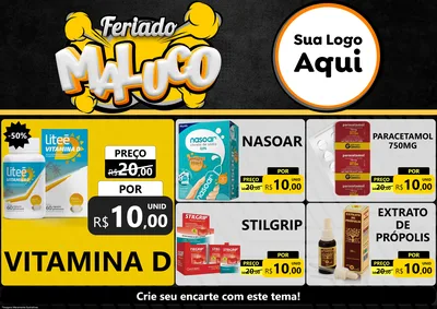 Modelo de Encarte para Encarte A4 Horizontal com o tema Feriado Maluco para Farmácia