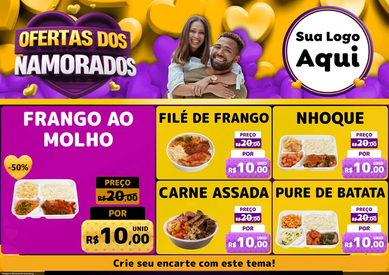 Modelo de Encarte para Encarte A4 Horizontal com o tema Oferta Dos Namorados para Restaurante