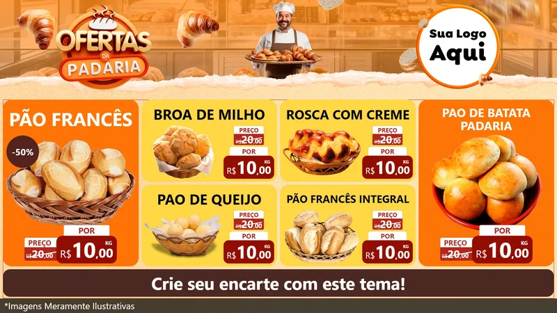 Modelo de TV para TV Horizontal com o tema Ofertas da Padaria para Padaria