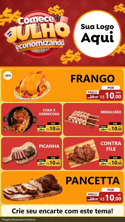 Modelo de TV para TV Vertical com o tema Comece Julho Economizando para Assados