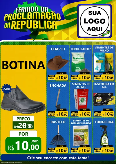 Modelo de Encarte para Encarte A4 Vertical com o tema Feriado da Proclamação da República para Agropecuária