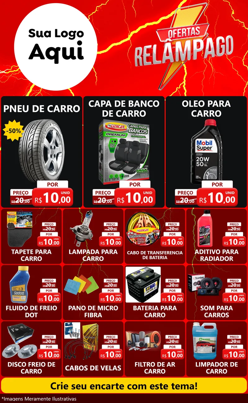 Modelo de Encarte para Encarte Grande com o tema Ofertas Relâmpago para Auto peças
