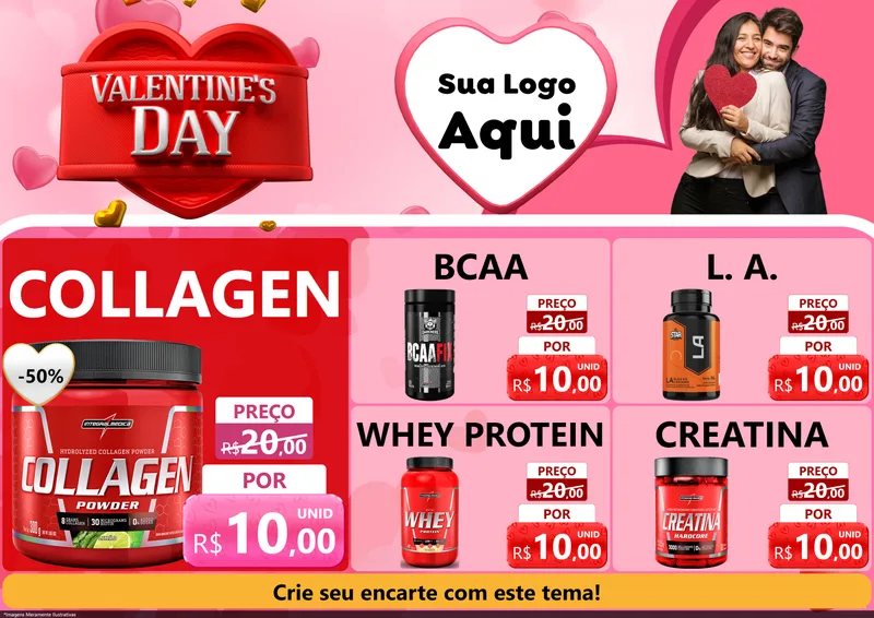 Modelo de Encarte para Encarte A4 Horizontal com o tema Valentine's Day para Suplementos alimentares