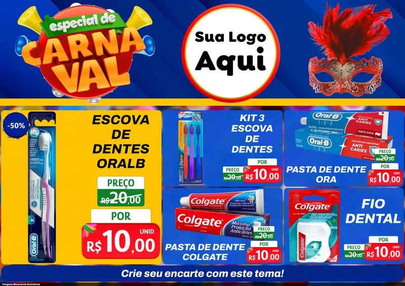 Modelo de Encarte para Encarte A4 Horizontal com o tema Especial de Carnaval para Higiene Pessoal